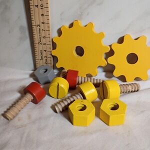 Wooden Construction Toy Set Nuts Bolts Gear STEM Learning Toddler Building Block